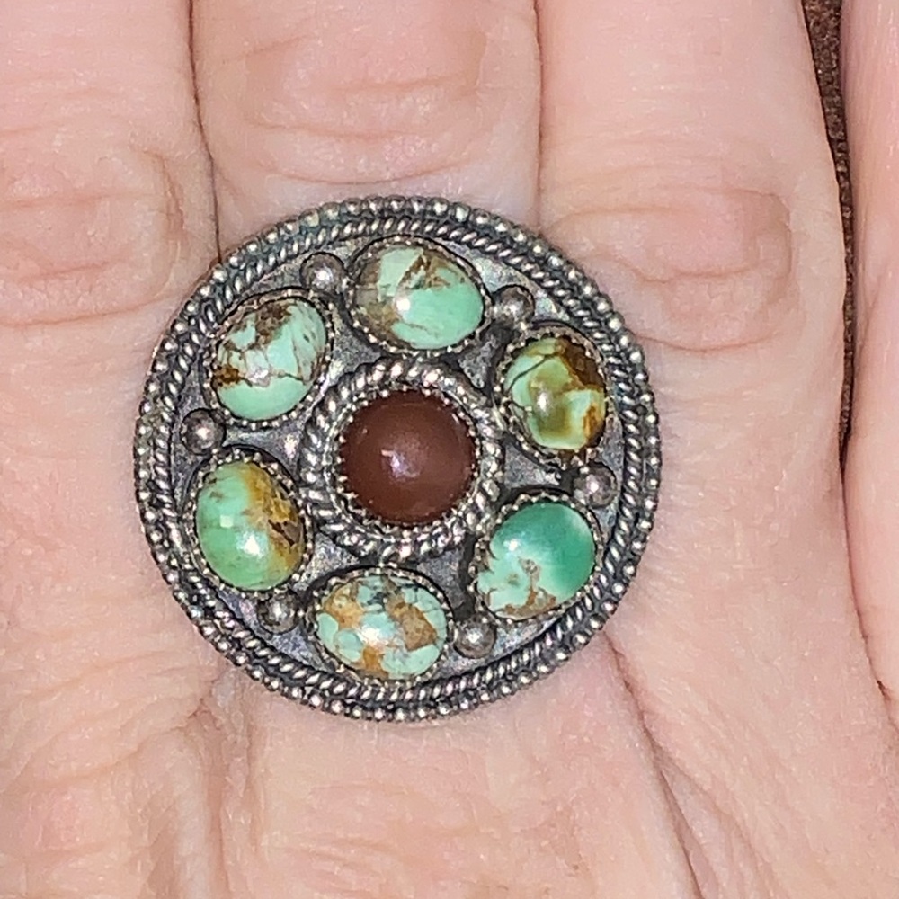 Variscite & Sunstone Statement Ring - image 2